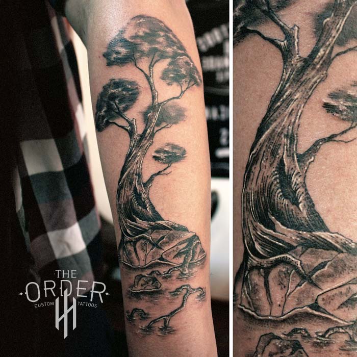 Tree On Rock Tattoo