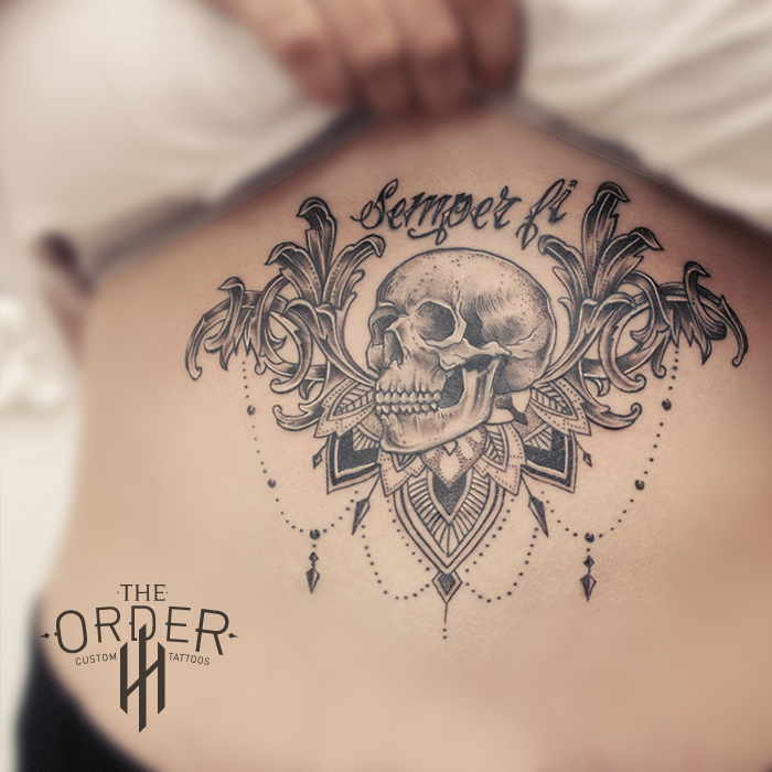 Skull Mandala Filigree Under Boob The Order - The Order Custom Tattoos