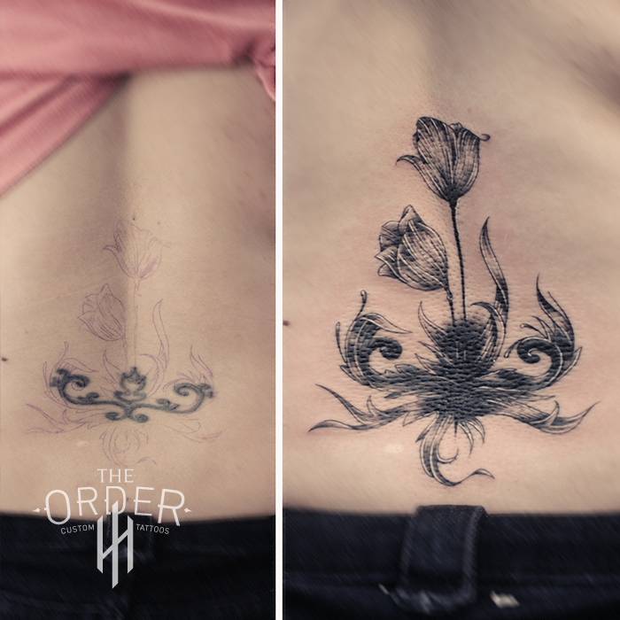 Cover Up Lower Back Girl The Order - The Order Custom Tattoos