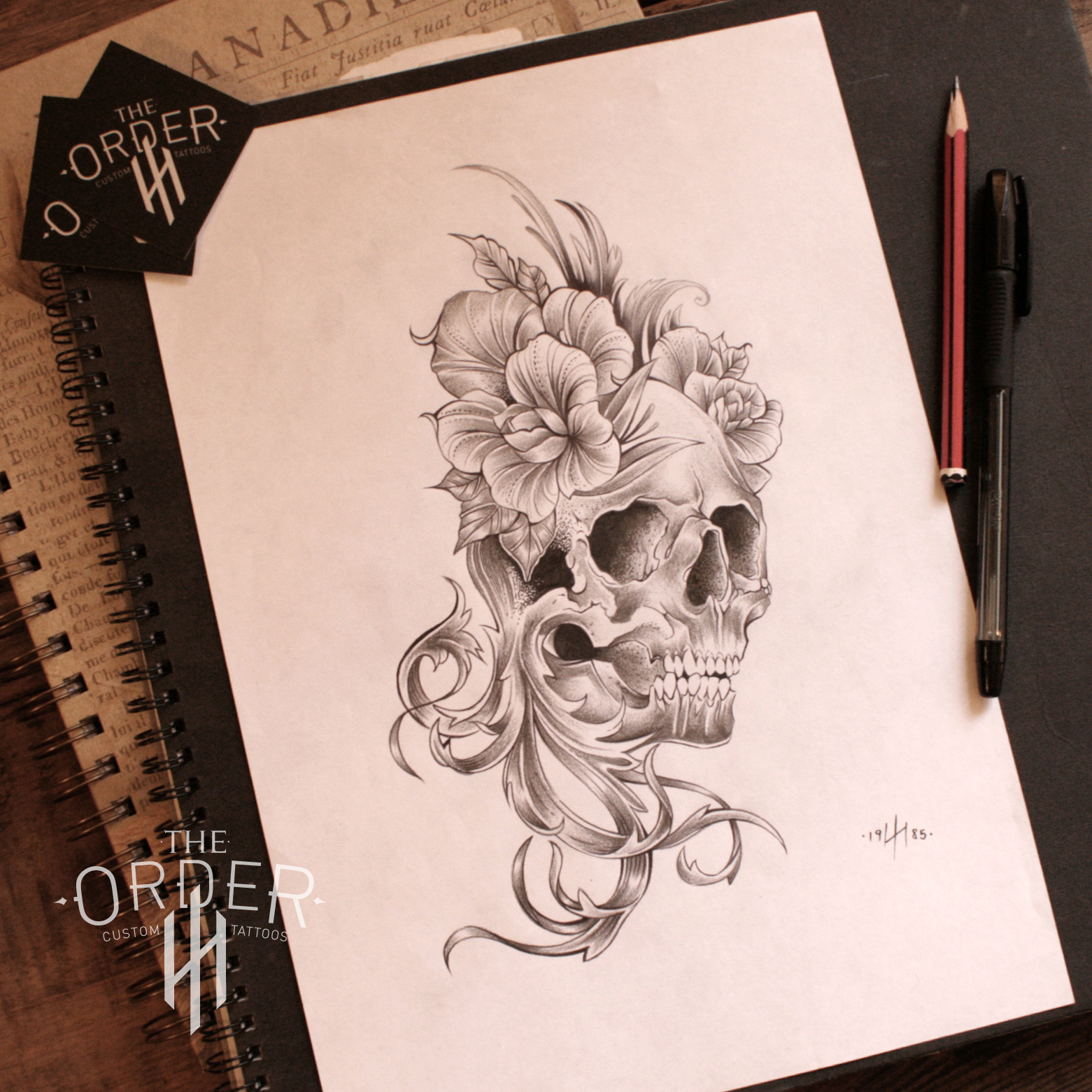 Acanthus, Roses And Skull Sketch The Order