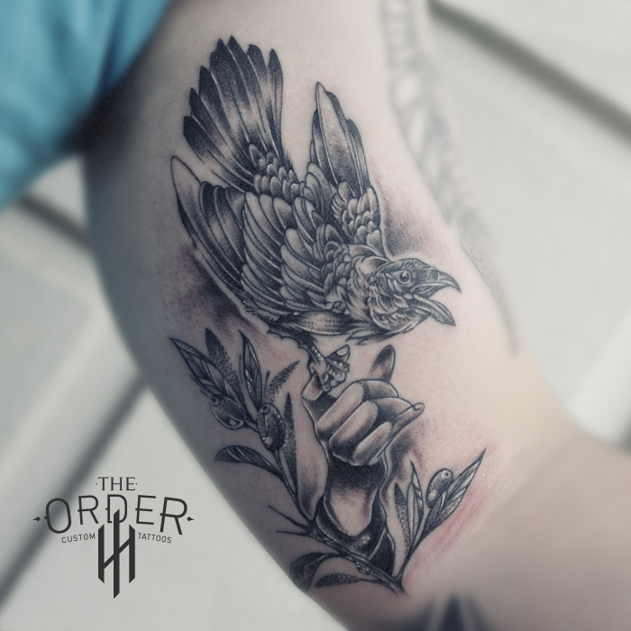 Black Work Crow And Hand Tattoo -The ORDER