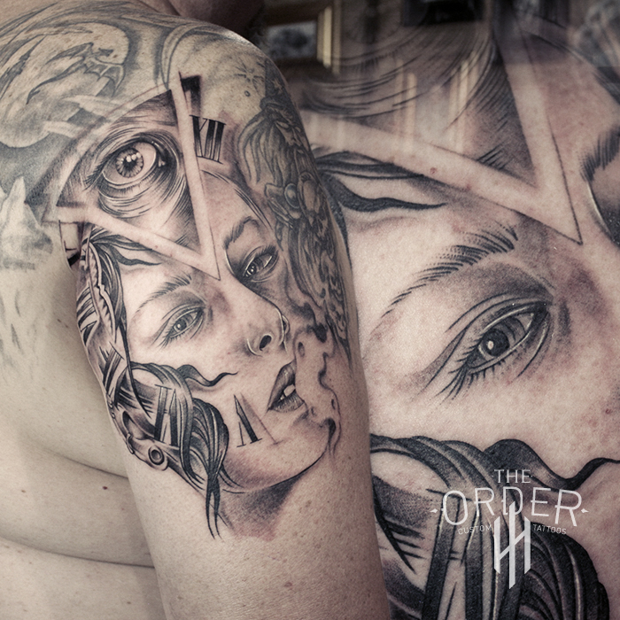 Woman Face Time Tattoo – The Order Custom Tattoos