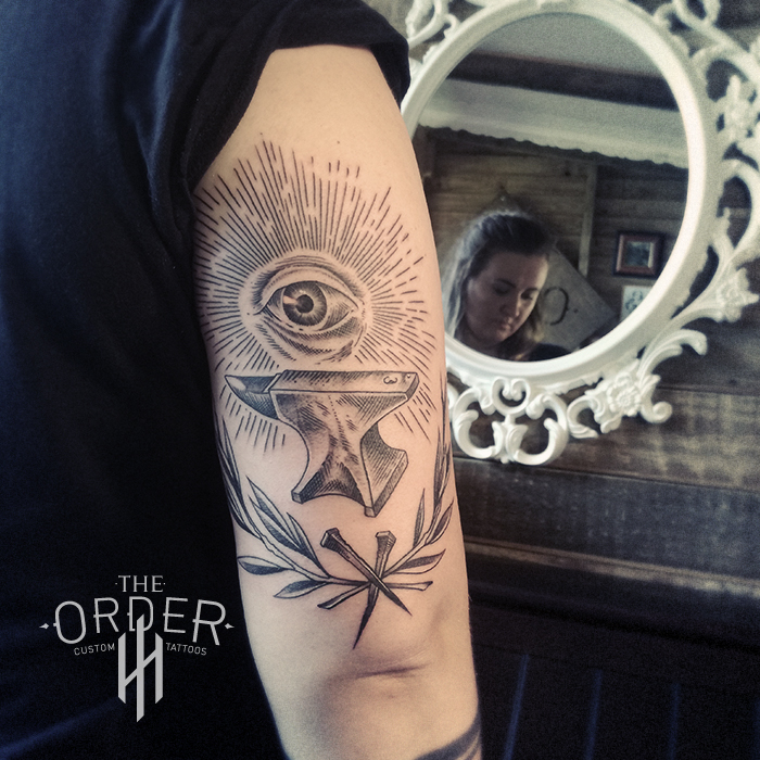 Line Work Anvil And Eye Tattoo – The Order Custom Tattoos