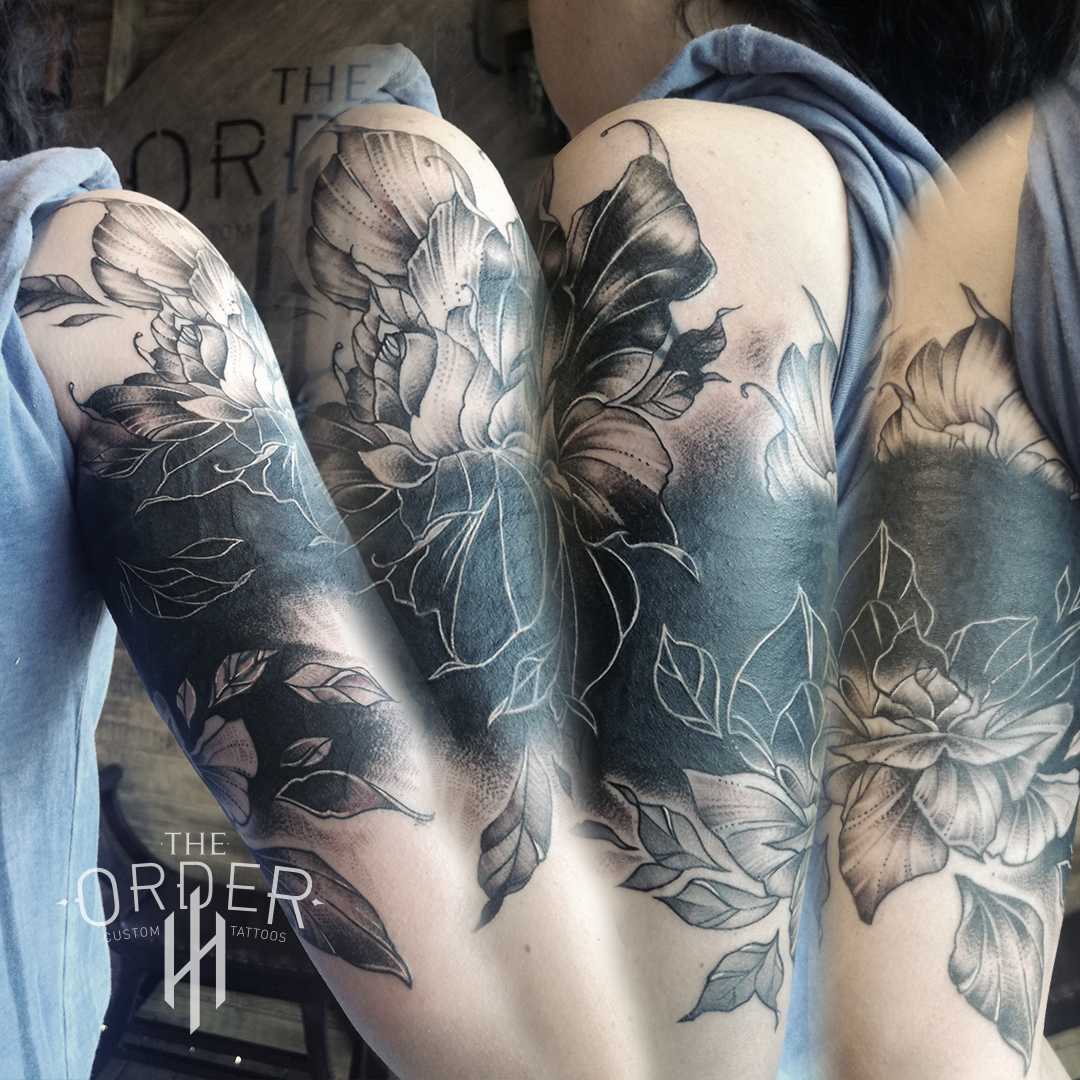 Black Work Flowers - The Order Custom Tattoos - The Order Custom Tattoos