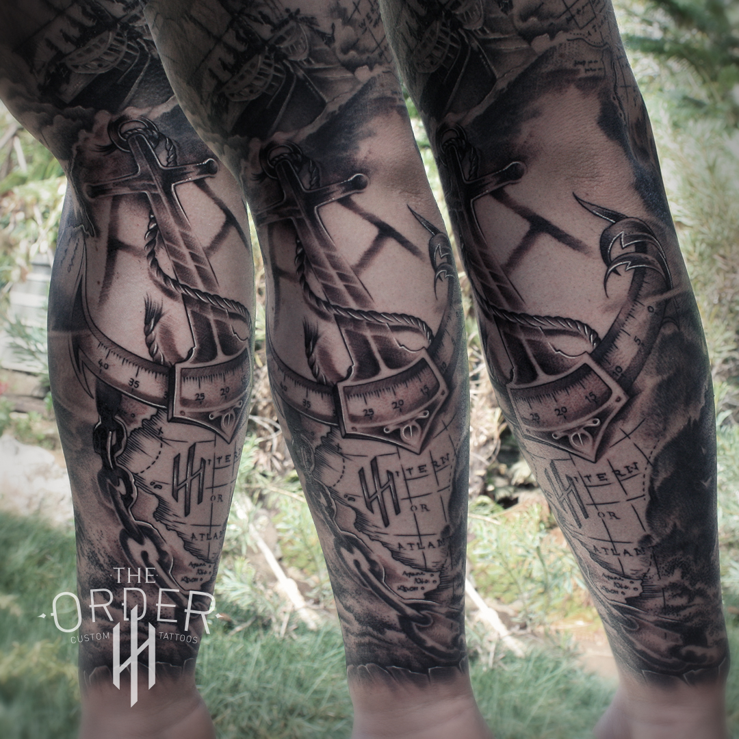 Sextant And Map Graywash Tattoo – The Order Custom Tattoos