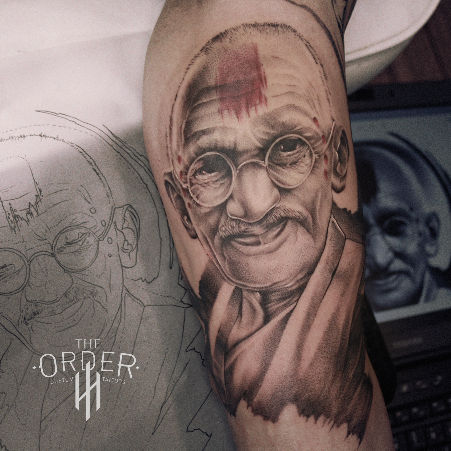 Gandhi Portrait Tattoo – The Order Custom Tattoos